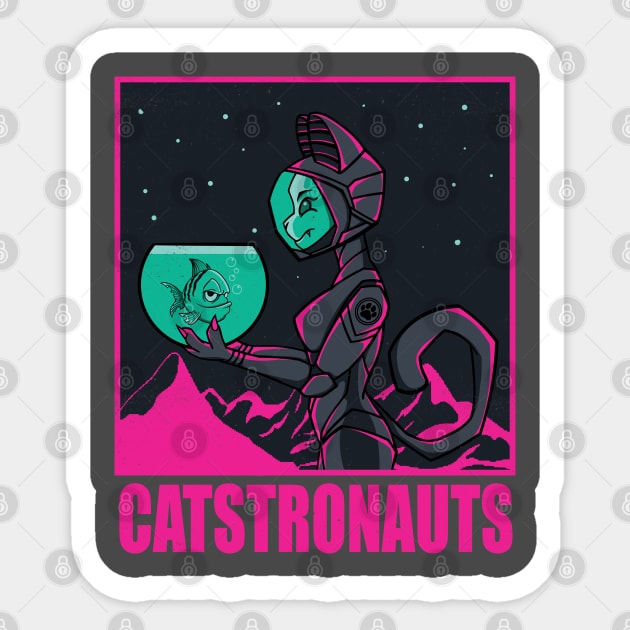 Catstronaut holding a fish Sticker by Pixeldsigns